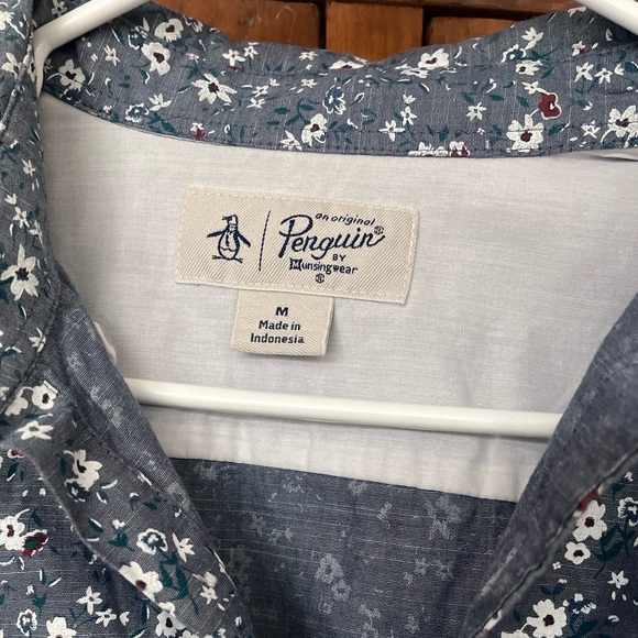 Men’s Penguin Medium Grey Short Sleeved Button Down With Floral Pattern - Picture 3 of 8